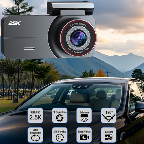 Dash Cam 2.5K Front Rear 64GB WiFi GPS 160° Night Vision - Product Imagery