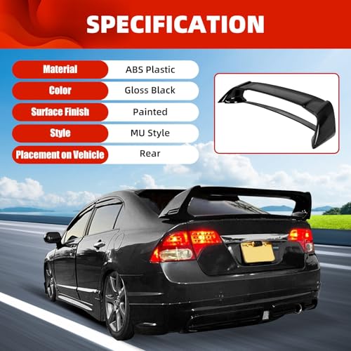 ECOTRIC Trunk Spoiler Wing Compatible with 2006-2011 Honda Civic - Product Imagery