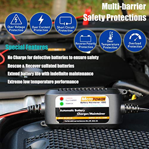 MOTOPOWER MP00206A 12V 1.5Amp Automatic Battery Charger, Battery - Product Imagery