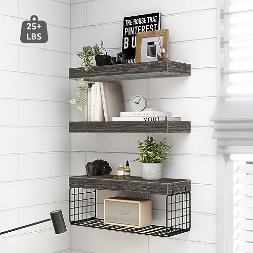 QEEIG Bathroom Shelves Over Toilet Wall Mounted (Grey, Set of 3, - Product Imagery