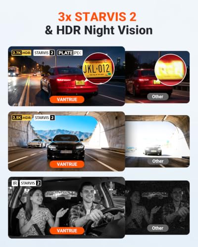 Vantrue N4S 2.7K 3 Channel Dash Cam, Triple STARVIS 2 Night - Product Imagery