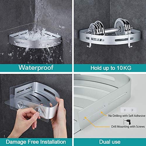 Corner Caddy Bathroom Shower Shelf Wall Mounted No Drilling 2 - Product Imagery