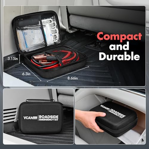 Car Emergency Safety Kit Bag with Jumper Cables, Tire Pressure - Product Imagery