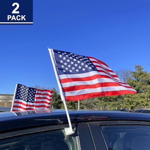 Pack of 2 US American Car Flag with Window Clip 17" x 12" - Product Imagery
