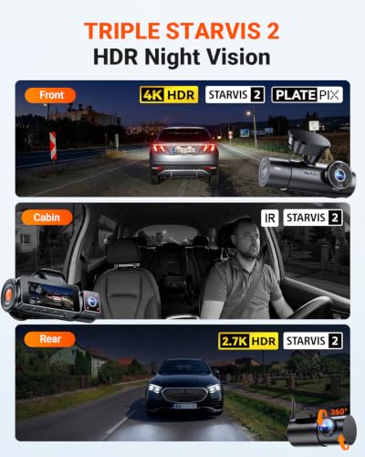 Vantrue N4 Pro S 4K 3 Channel Dash Cam, Triple STARVIS 2 HDR Car - Product Imagery