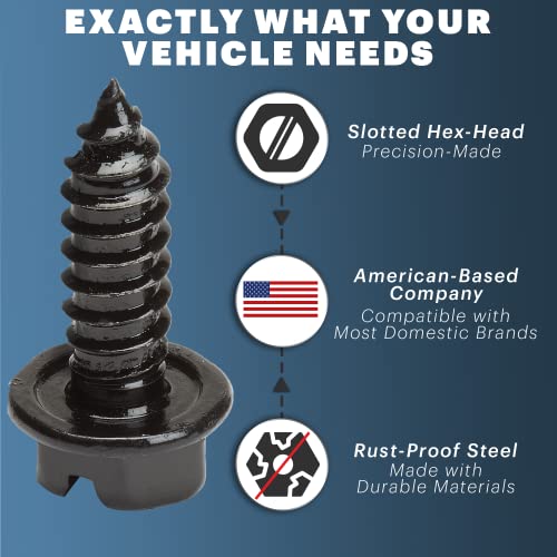 OttoSpeed Rustproof License Plate Screws (4-Pack, Black-Slotted) - Product Imagery