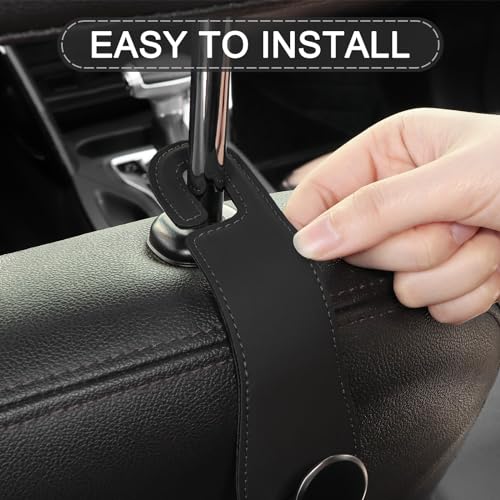 2 Pack Car Headrest Hooks Leather & Alloy Car Seat Storage - Product Imagery