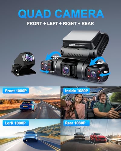 PRUVEEO 360° 4 Channel Dash Cam Front and Rear Inside Left - Product Imagery
