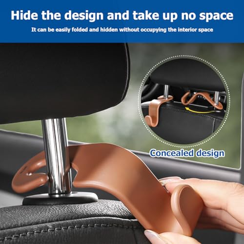 4 Pack Car Seat Headrest Hooks for Vehicle Seats, Beige - Product Imagery