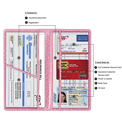 TOURSUIT Car Registration & Insurance Card Holder, Glitter Pink - Product Imagery