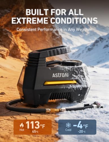 AstroAI AIRUN H Tire Inflator Portable Air Compressor, 12V DC - Product Imagery