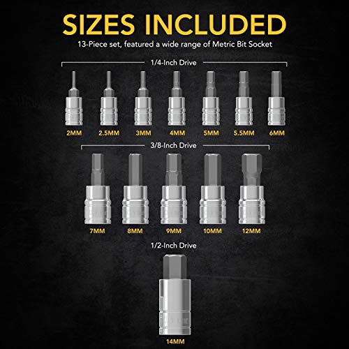 LEXIVON HEX Bit Socket Set, Premium S2 Alloy Steel | 13-Piece - Product Imagery