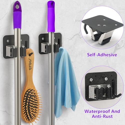 Broom Holder Wall Mount Rack, 304 Stainless Steel Mop and Tool - Product Imagery