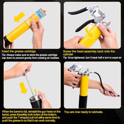Grease Gun Kit, 7000 PSI Heavy Duty Pistol Grip Grease Gun with - Product Imagery