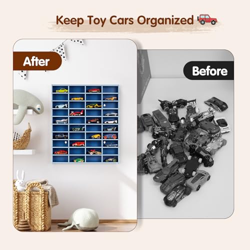 Krafetto 40-Slot Toy Car Display Shelf for 1/64 Cars, Wall - Product Imagery