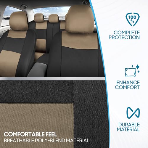 BDK PolyPro Seat Covers Full Set in Beige on Black – Front and - Product Imagery