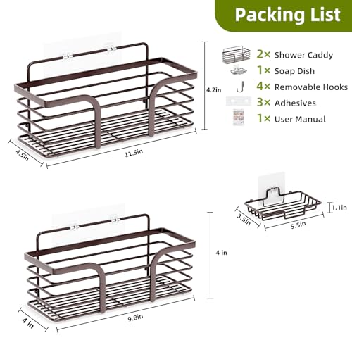 Yougai Shower Organizer with Soap Holder and Hooks, (Brown) - Product Imagery