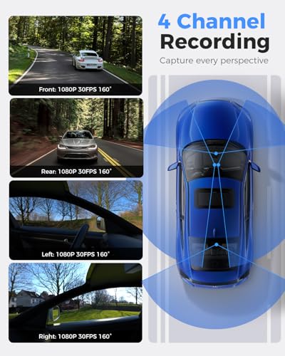360 View 4 Channel Dash Cam Front and Rear Left Right Inside - Product Imagery