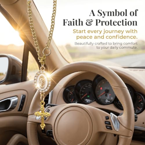 Steering Wheel Rosary, Catholic Hanging Pendant Cross for Car, - Product Imagery