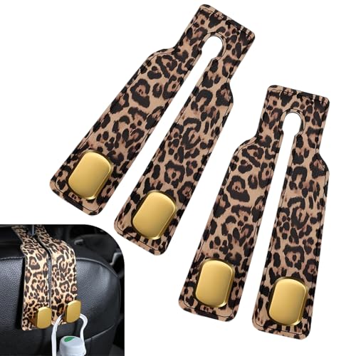 2 PCS Car Seat Back Storage Headrest Hooks, Leopard-Print Metal - Product Imagery