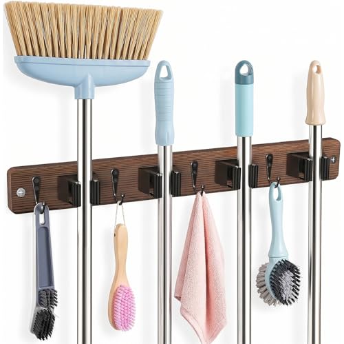 Broom Holder Wall Mount, 4 Holders 4 Hooks Mop and Broom - Product Imagery