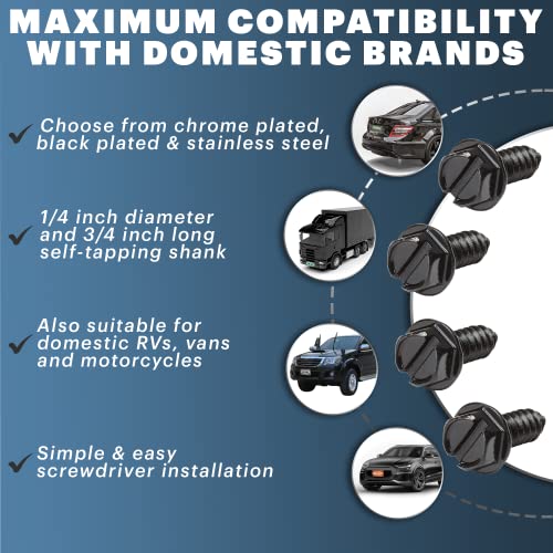 OttoSpeed Rustproof License Plate Screws (4-Pack, Black-Slotted) - Product Imagery