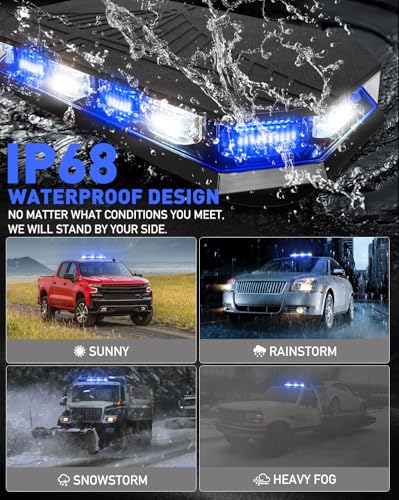 HLauto 406D Rooftop Emergency Strobe Lights Bar, 102 LED Blue - Product Imagery