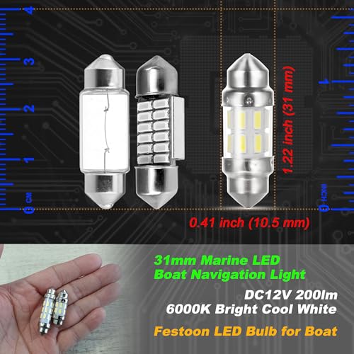 31mm Festoon Marine LED Boat Navigation Light Bulb Cool White, 4 - Product Imagery