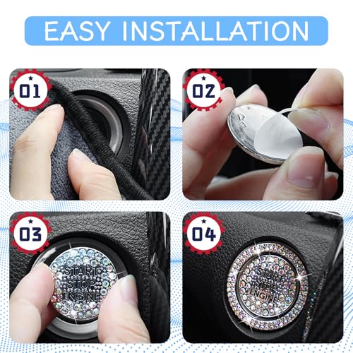 2PCS Rhinestone Push Start Button Cover Bling Car Accessories - Product Imagery