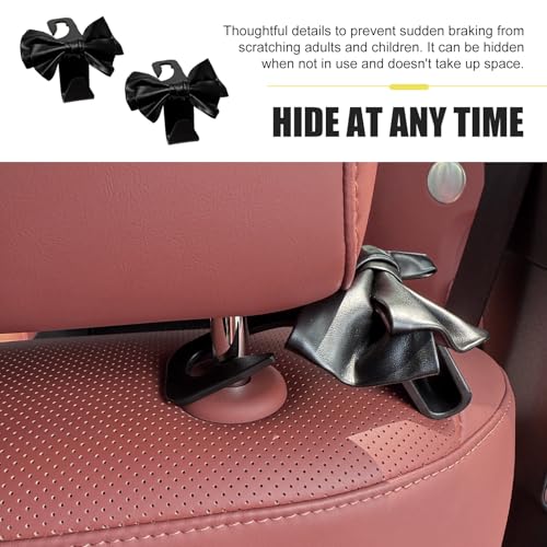 2PCS Car Seat Headrest Hooks, Cute Bow Car Purse Hook, Leather - Product Imagery