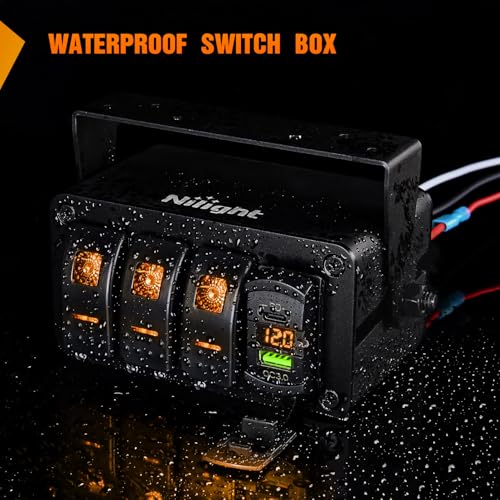 Nilight 3 Gang Rocker Switch Box 12V SPST ON Off Orange LED - Product Imagery
