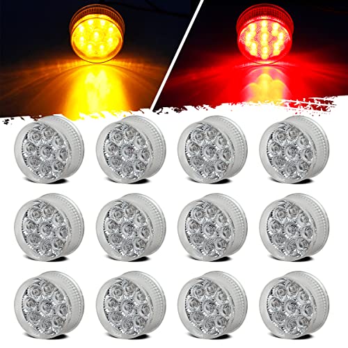 Partsam 12Pcs 2inch Round 9LED Side Marker Clearance Lights with - Product Imagery
