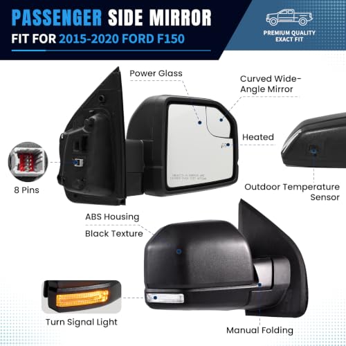 (8 Pins) Right Passenger Side Mirror For 2015-2020 Ford F150 - Product Imagery