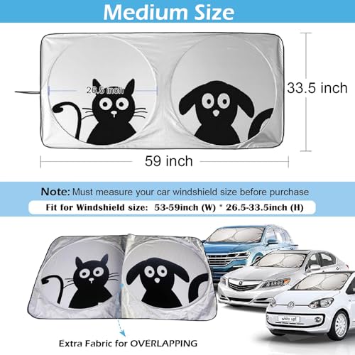 Car Windshield Sunshade, Cute Dog & Cat Front Windshield Sun - Product Imagery