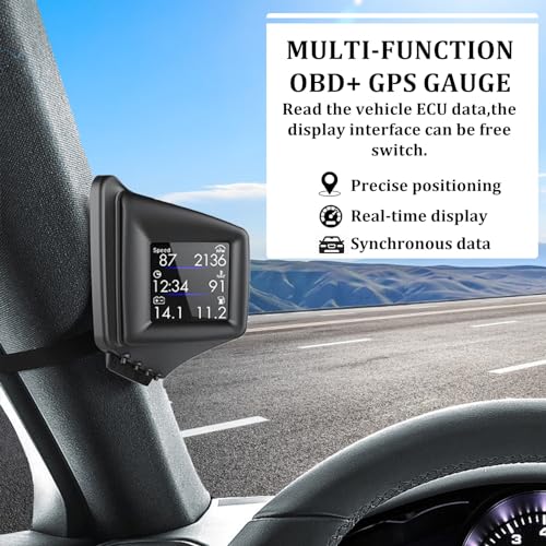 Car HUD Head Up Display, OBD2 HUD Display with OBDII GPS Dual - Product Imagery