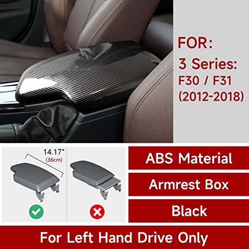 Car Armrest Cover Lid Storage Box Carbon Color ABS Trim fits for - Product Imagery