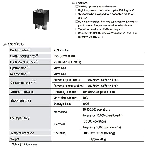 897H-1AH-D-R1 U02 13742705 12VDC 70A 13306943 4Pins Plug in SPNO - Product Imagery