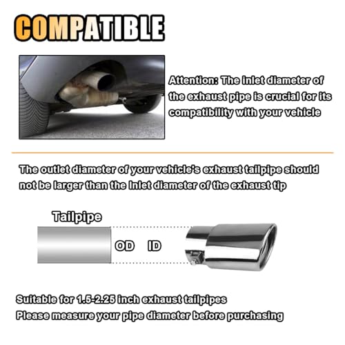 smilfuy Stainless Steel Car Exhaust Tip, 2.5" Inlet 3.3" Outlet, - Product Imagery