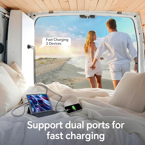 50W 12V USB Outlet Dual 25W USB-C Charger PD 3.0 Aluminum Fast - Product Imagery