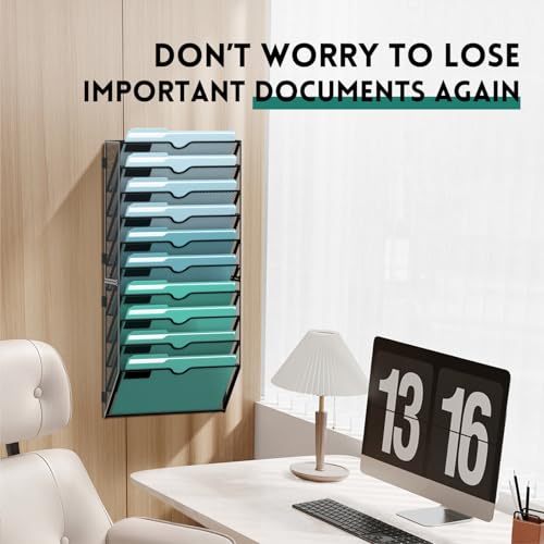10-Tier Wall File Organizer, Hanging File Holder, Wall Mounted - Product Imagery