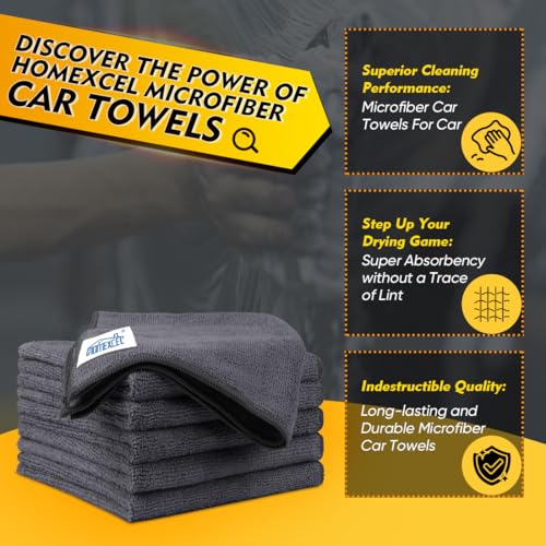 HOMEXCEL Grey Microfiber Cleaning Cloth 6 Pack, 12.5 x 12.5 inch - Product Imagery