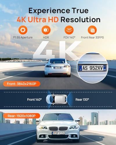 70mai 4K Dash Cam Front and Rear, Built in Wi-Fi 6 & GPS Car - Product Imagery