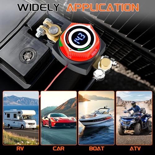 UYYE Battery Disconnect Switch with Voltage Meter Display, 5-80V - Product Imagery