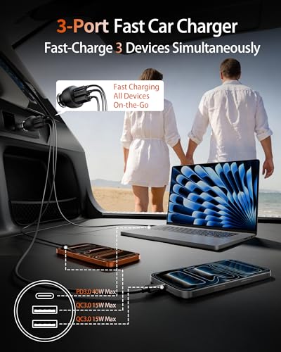 USB C Car Charger, 2 Pack 70W Fast Charging Cigarette Lighter - Product Imagery