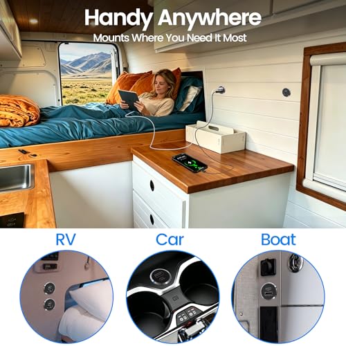 Aluminum 12V USB Outlet, Dual Port Fast Charging Car Charger - Product Imagery