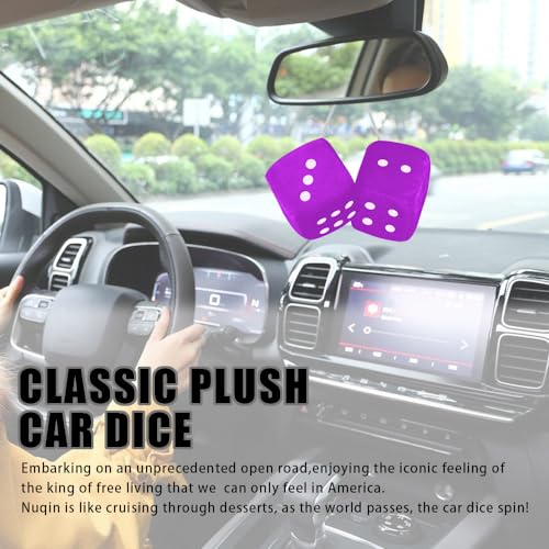 Pair Fuzzy Dice for Rear View Mirror, Retro Hanging Dice for Car - Product Imagery