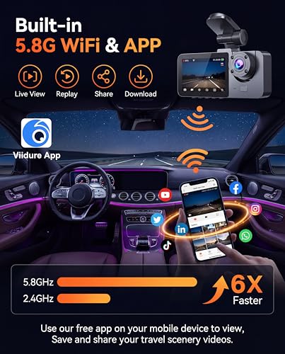 Dash Cam Front and Rear Inside, 4K Full HD 3 Channel Dash Camera - Product Imagery