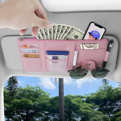 Pink Car Sun Visor Organizer, Car Interior Storage Accessory for - Product Imagery