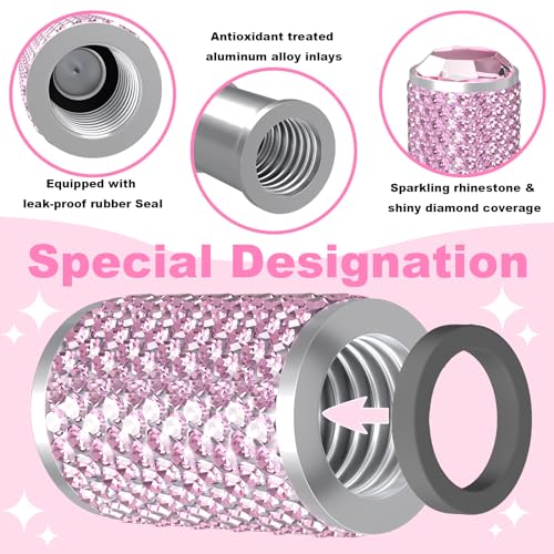 BFXM 4Pcs Car Tire Valve Stem Caps Pink Bling Car Accessories - Product Imagery