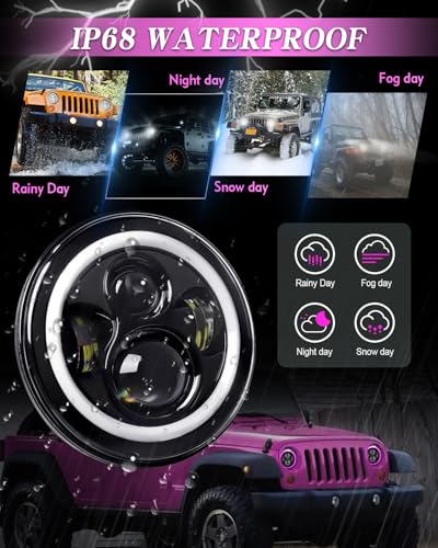 ZIMABLUE 7 inch Led Headlights Round Pink Purple Halo led H6024 - Product Imagery